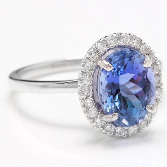 3.40 Ct Tanzanite & Diamond 14KW Gold Ring